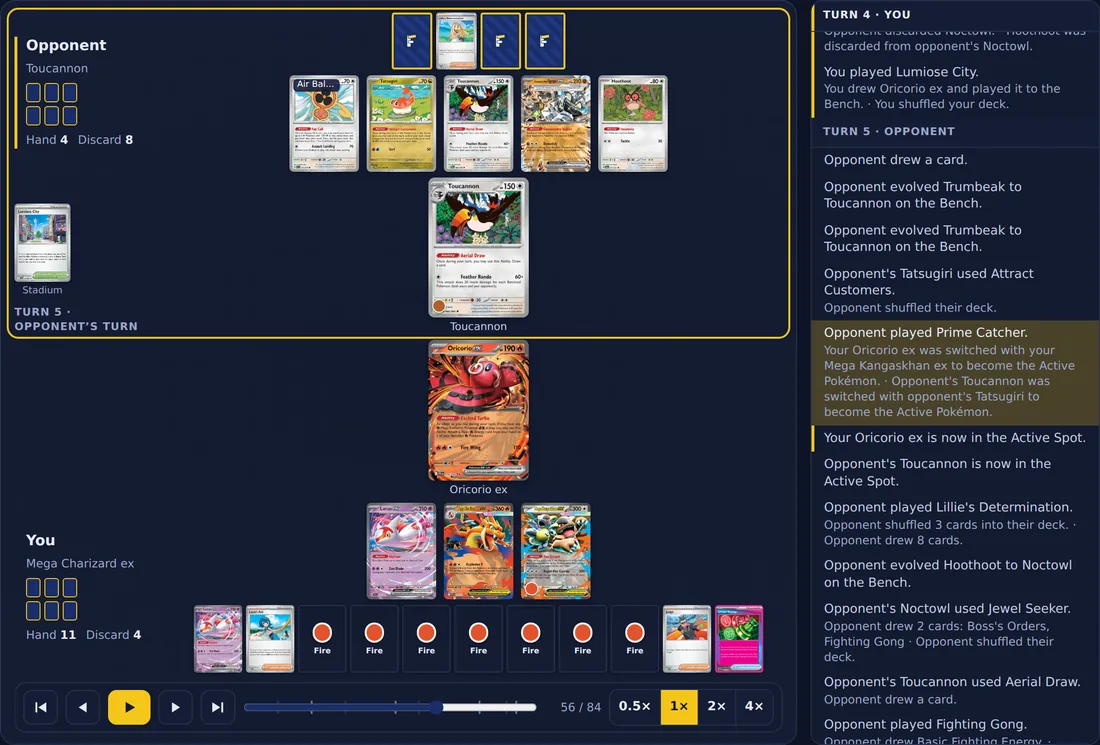 PTCGL Battle Log Tracker for Pokémon TCG Live · Full Bench